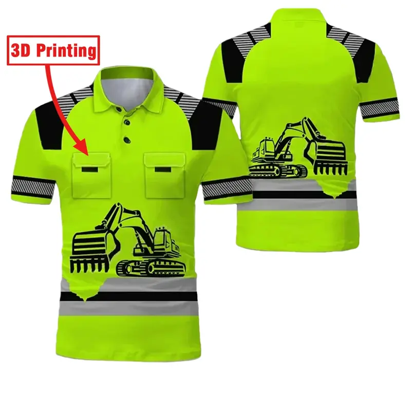 Fake Project Work Uniforms Excavator 3D Print Cosplay Oversized Men's Polo Shirt Short Sleeve Top Tee Breathable Uniform Clothes
