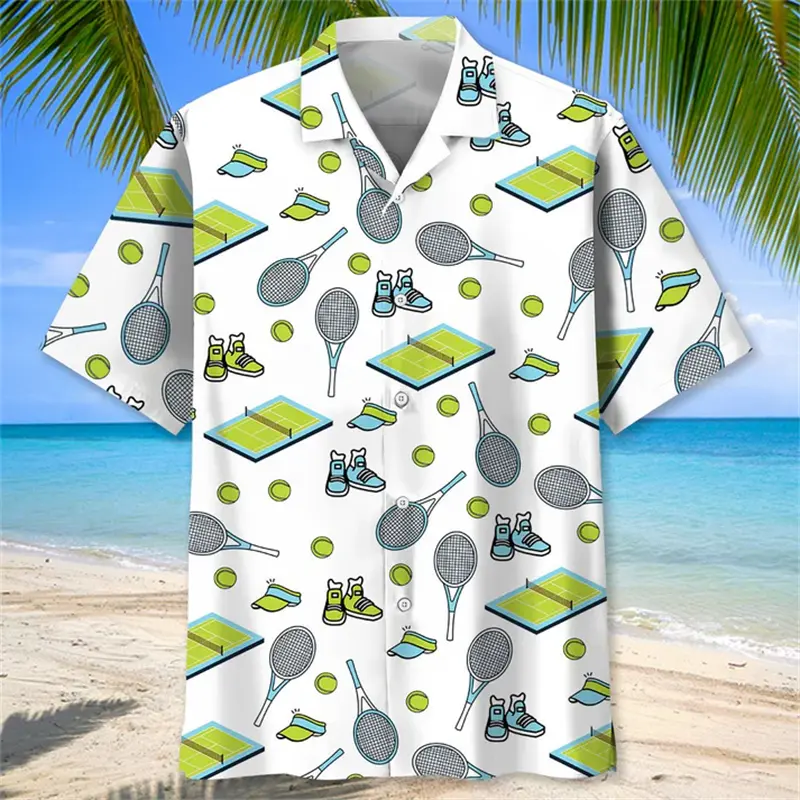 Summer Sports Style Tennis Pattern Printing Men Women Oversized Hawaiian Short Sleeved Shirt For Men's Original Harajuku Clothes