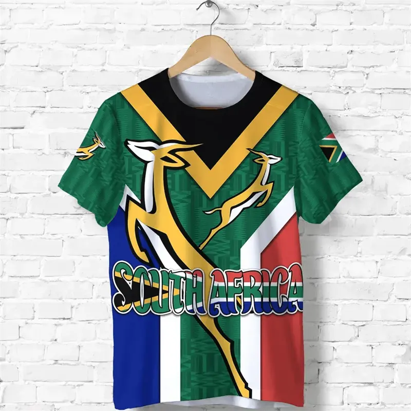 South Africa Map Flag Graphic T-shirt Fashion Springbok 3D Printing Tee Shirts For Men Clothing Emblem Tshirt Dashiki Tops GYM