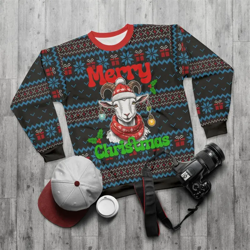 Children Boys Girls Holiday Party Xmas Sweatshirt Happy Birthday Goat Sweater 3D Funny Print Ugly Christmas Hoodies Jumpers Tops