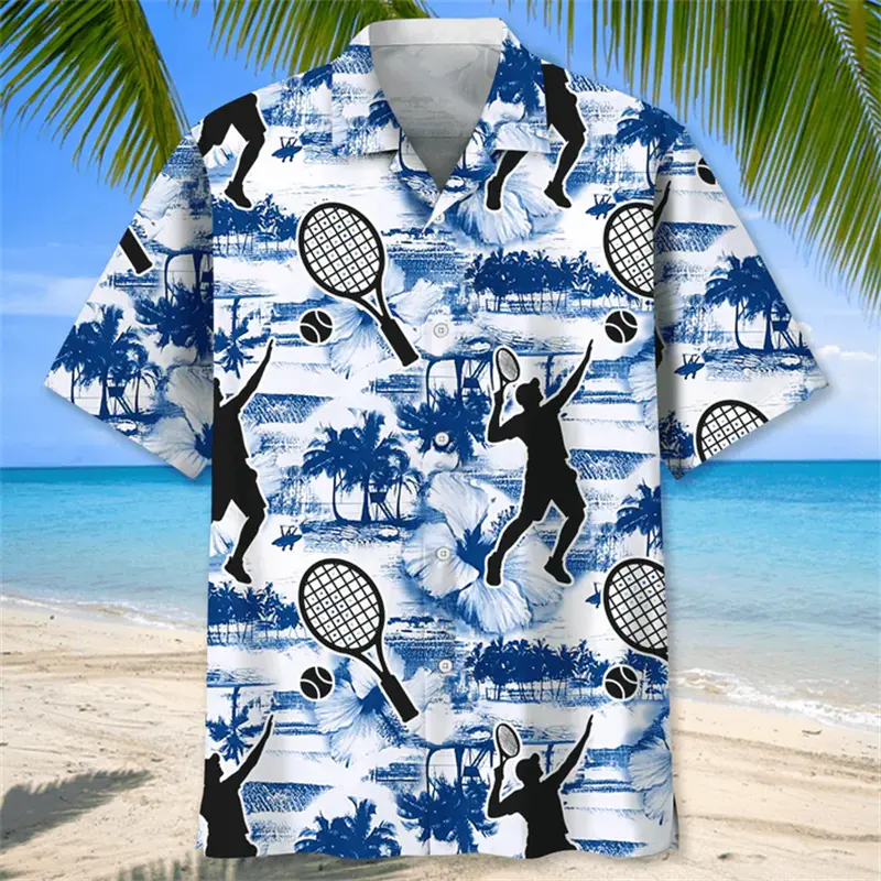 Summer Sports Style Tennis Pattern Printing Men Women Oversized Hawaiian Short Sleeved Shirt For Men's Original Harajuku Clothes