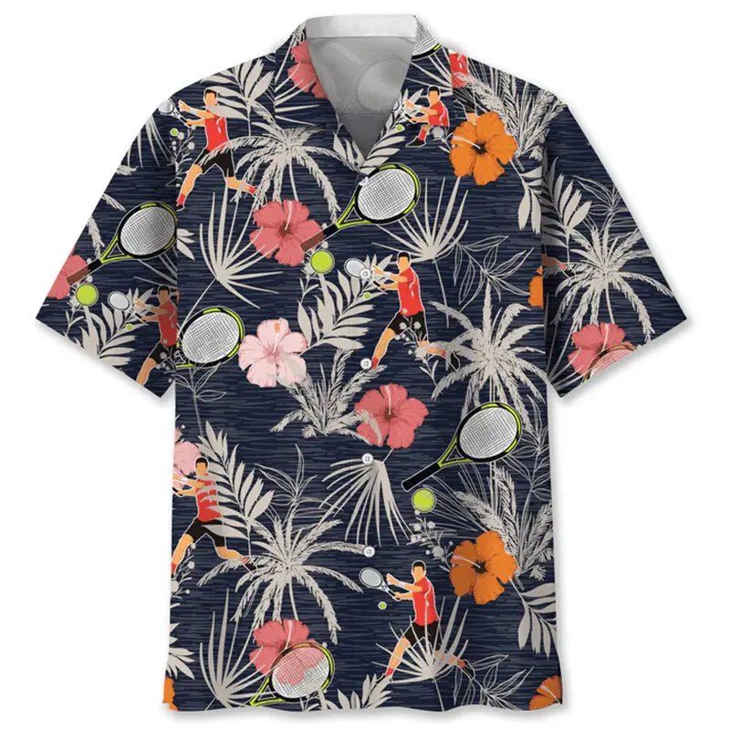 Summer Sports Style Tennis Pattern Printing Men Women Oversized Hawaiian Short Sleeved Shirt For Men's Original Harajuku Clothes