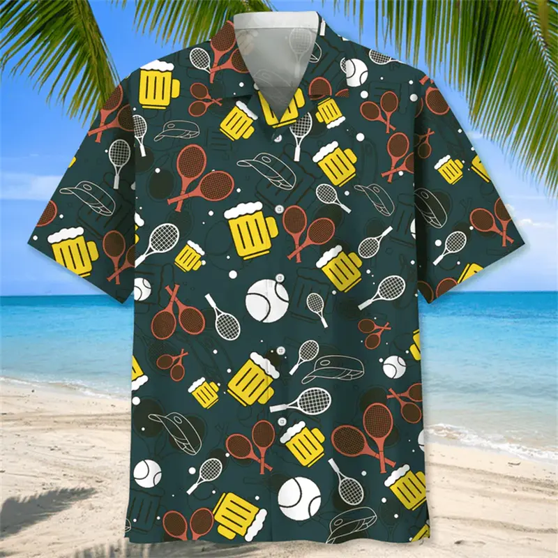 Summer Sports Style Tennis Pattern Printing Men Women Oversized Hawaiian Short Sleeved Shirt For Men's Original Harajuku Clothes