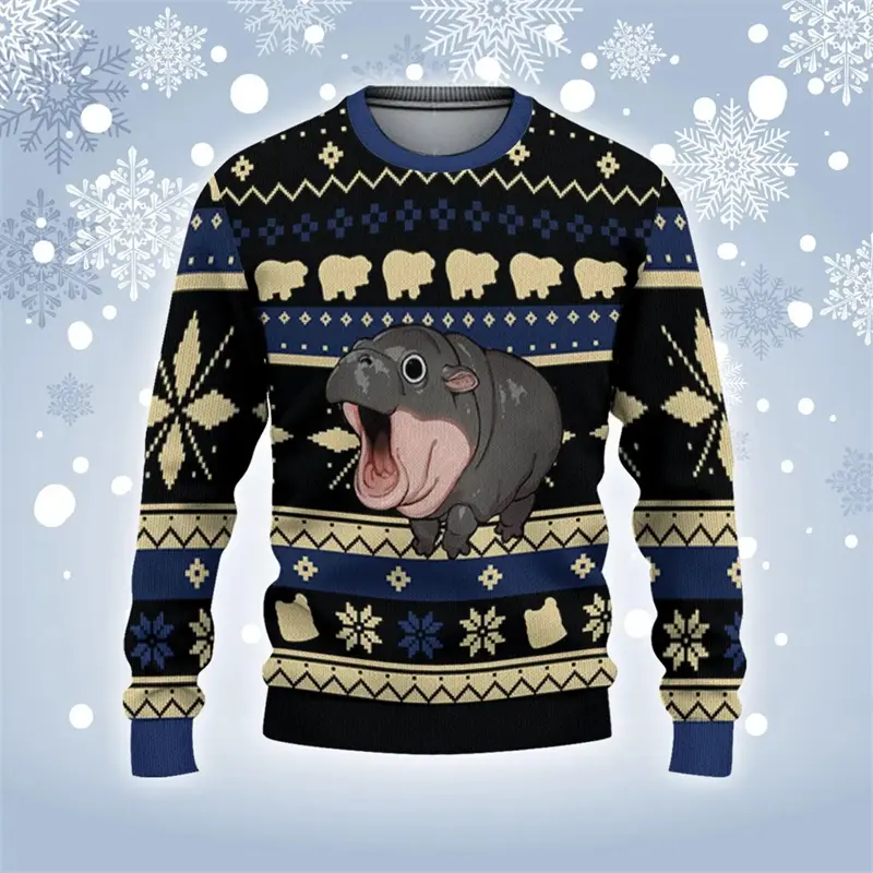Children Boys Girls Holiday Party Xmas Sweatshirt Happy Birthday Goat Sweater 3D Funny Print Ugly Christmas Hoodies Jumpers Tops