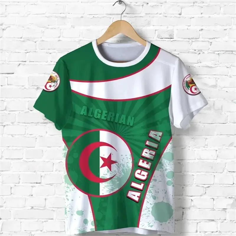 Algeria Men's T-shirts Casual Loose Round Neck DZ Algerian Flag Short Sleeve Tops Tees Men Clothing Oversized T Shirt 2024 Male