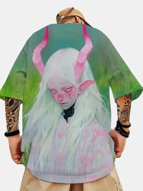 Summer Men's Fashion Anime Print Casual Short Sleeve T-Shirts Street Trend Male Clothes Hip Hop Tee Quick Dry Oversized Clothing
