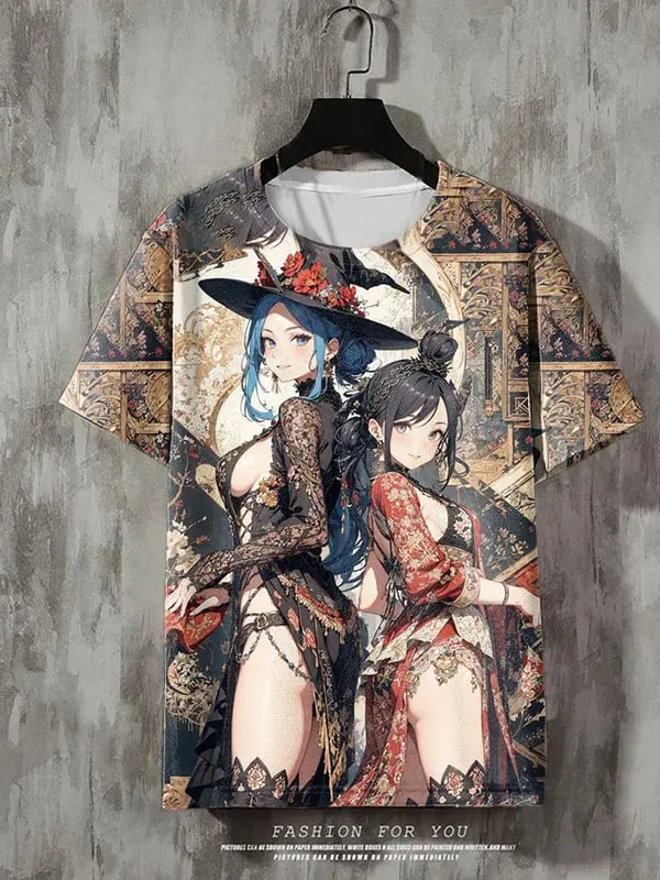 3D new summer animation character print men's casual T-shirt street trend men's tops large size loose short-sleeved T-shirt