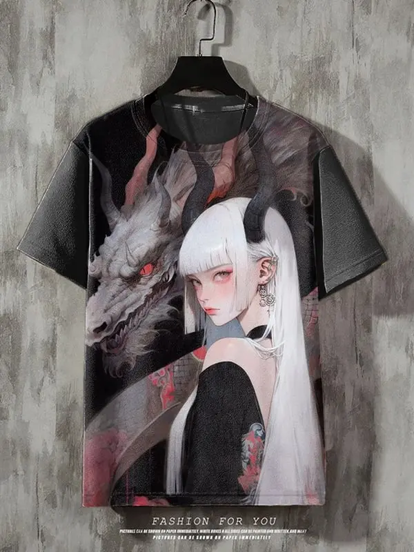 3D new summer animation character print men's casual T-shirt street trend men's tops large size loose short-sleeved T-shirt
