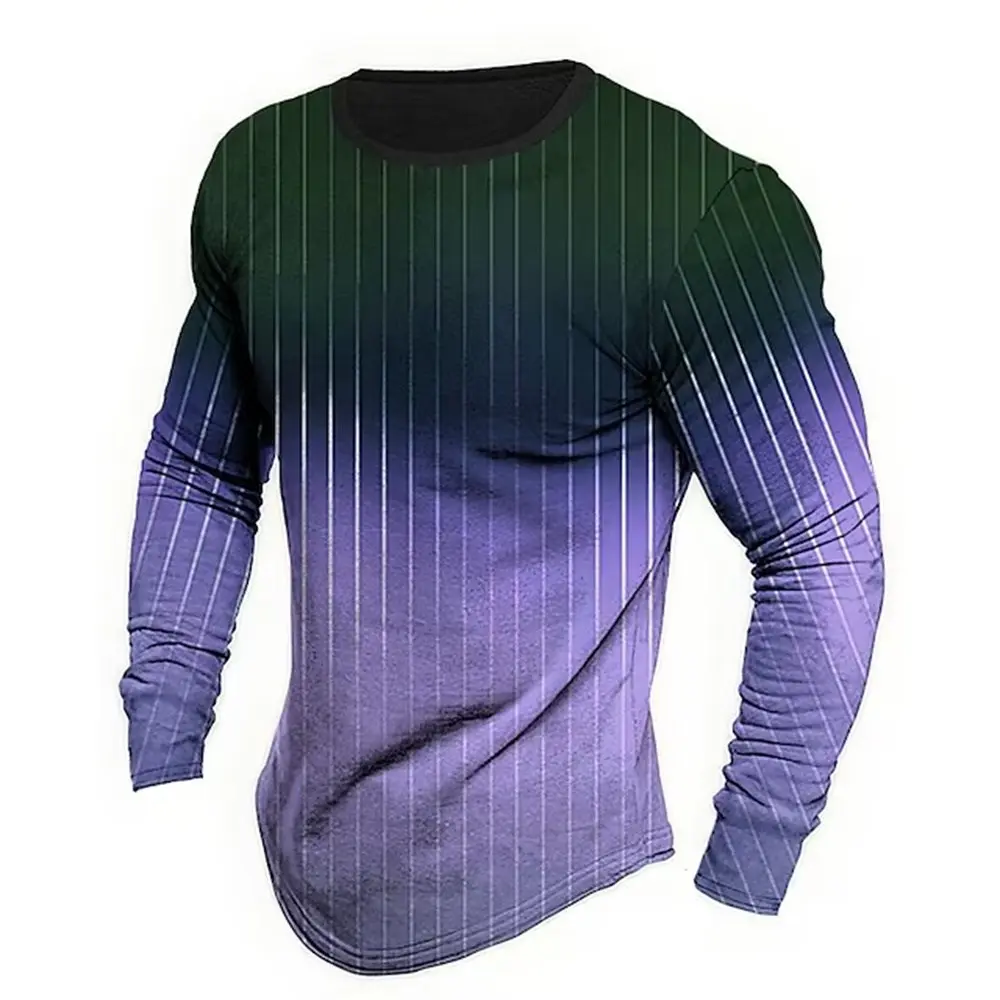 Long Sleeved Round Neck T Shirt Spring/Autumn Color Block Striped Retro Men's 3D Printed T-shirt Pattern Outdoor Daily Vacation