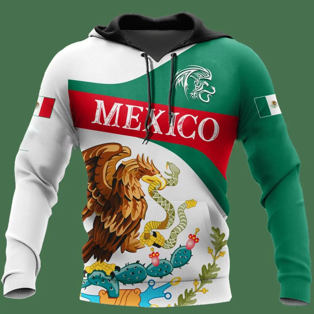 Mexican Hoodies Men's Hoodie 3D Print Mexico Flag Tops Autumn Long Sleeved Streetwear Designer Hooded Hoodie For Men Clothing