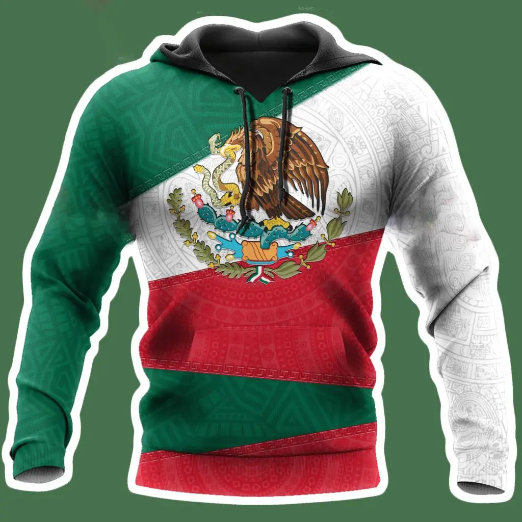 Mexican Hoodies Men's Hoodie 3D Print Mexico Flag Tops Autumn Long Sleeved Streetwear Designer Hooded Hoodie For Men Clothing