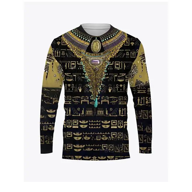 Ancient Egyptian Horus Print Summer Men's O-Neck T-shirt Casual Long Sleeve Oversized Pullover Fashion Tops Trend Men Clothing