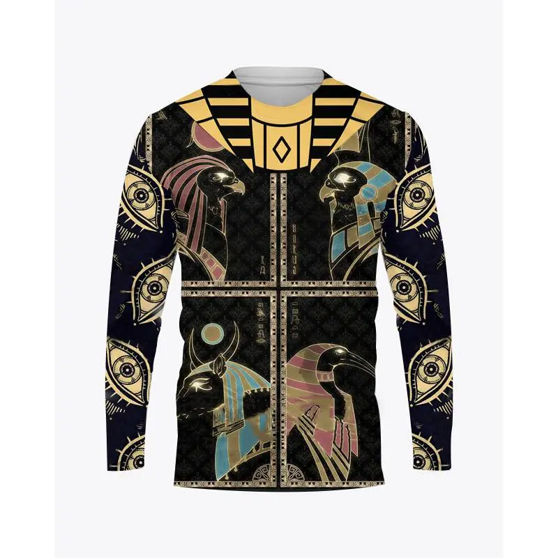 Ancient Egyptian Horus Print Summer Men's O-Neck T-shirt Casual Long Sleeve Oversized Pullover Fashion Tops Trend Men Clothing