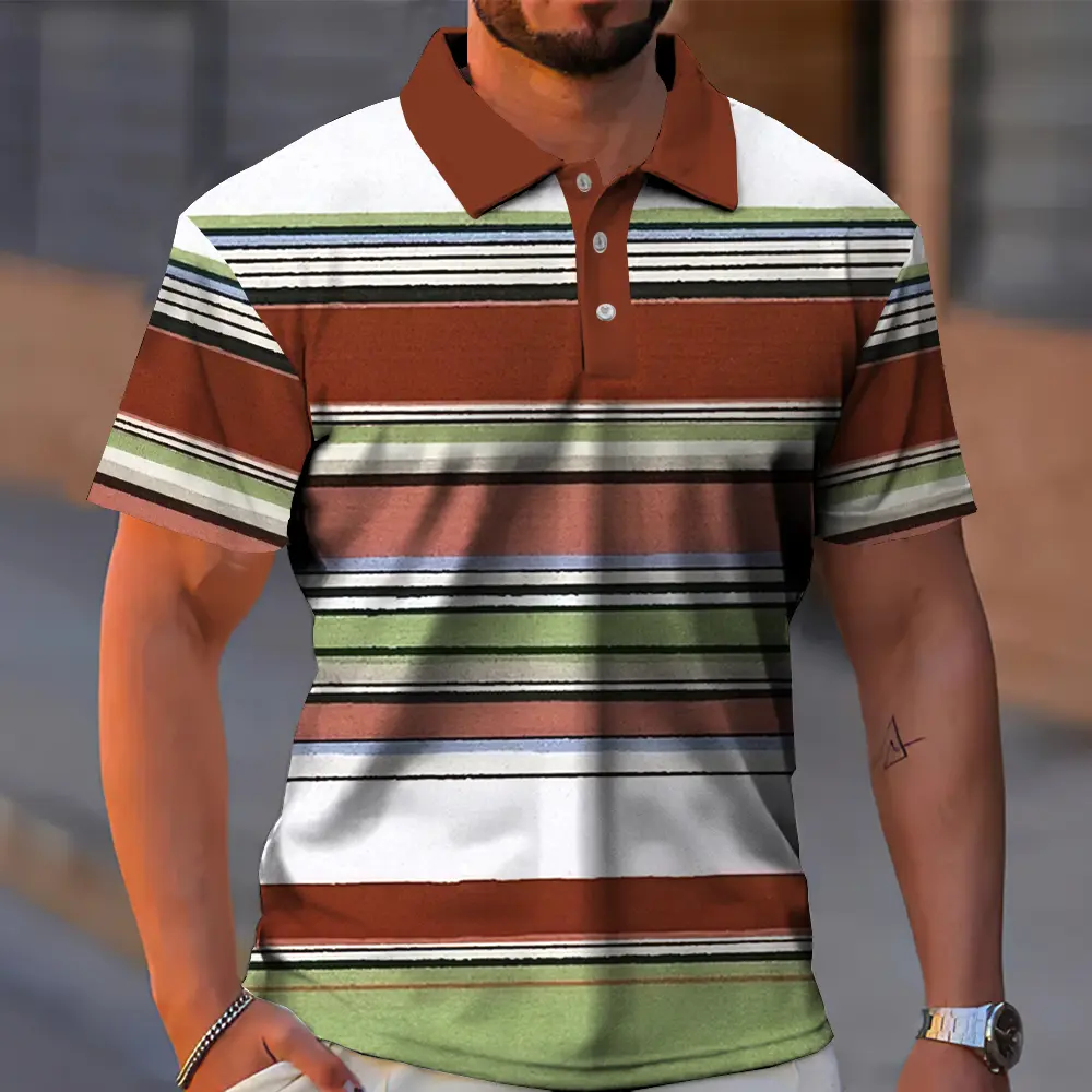 New Striped Men's Polo Shirt Summer Casual Short Sleeve T-Shirt For Men Golf Sport Shirts Loose Oversized Polo T-Shirt Top 2024