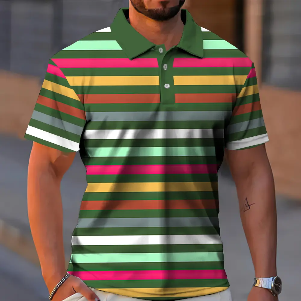 New Striped Men's Polo Shirt Summer Casual Short Sleeve T-Shirt For Men Golf Sport Shirts Loose Oversized Polo T-Shirt Top 2024