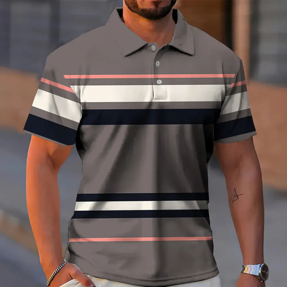 New Striped Men's Polo Shirt Summer Casual Short Sleeve T-Shirt For Men Golf Sport Shirts Loose Oversized Polo T-Shirt Top 2024