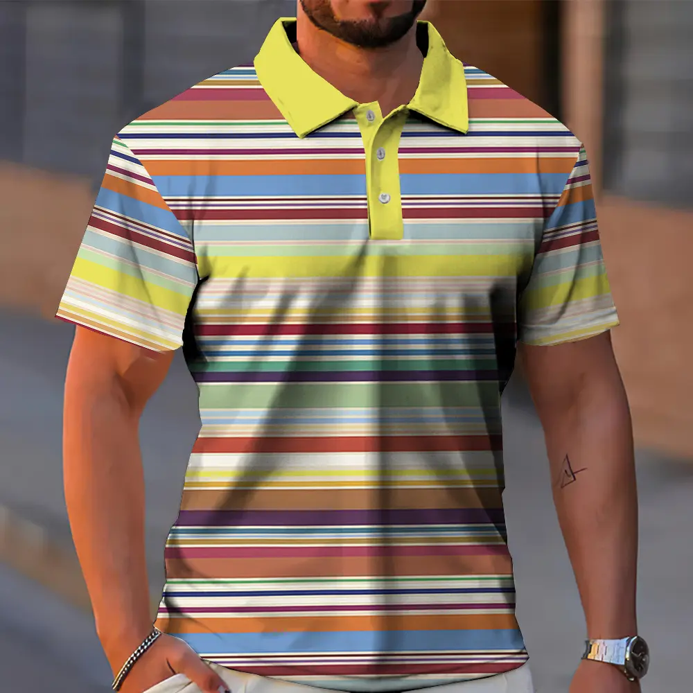 New Striped Men's Polo Shirt Summer Casual Short Sleeve T-Shirt For Men Golf Sport Shirts Loose Oversized Polo T-Shirt Top 2024