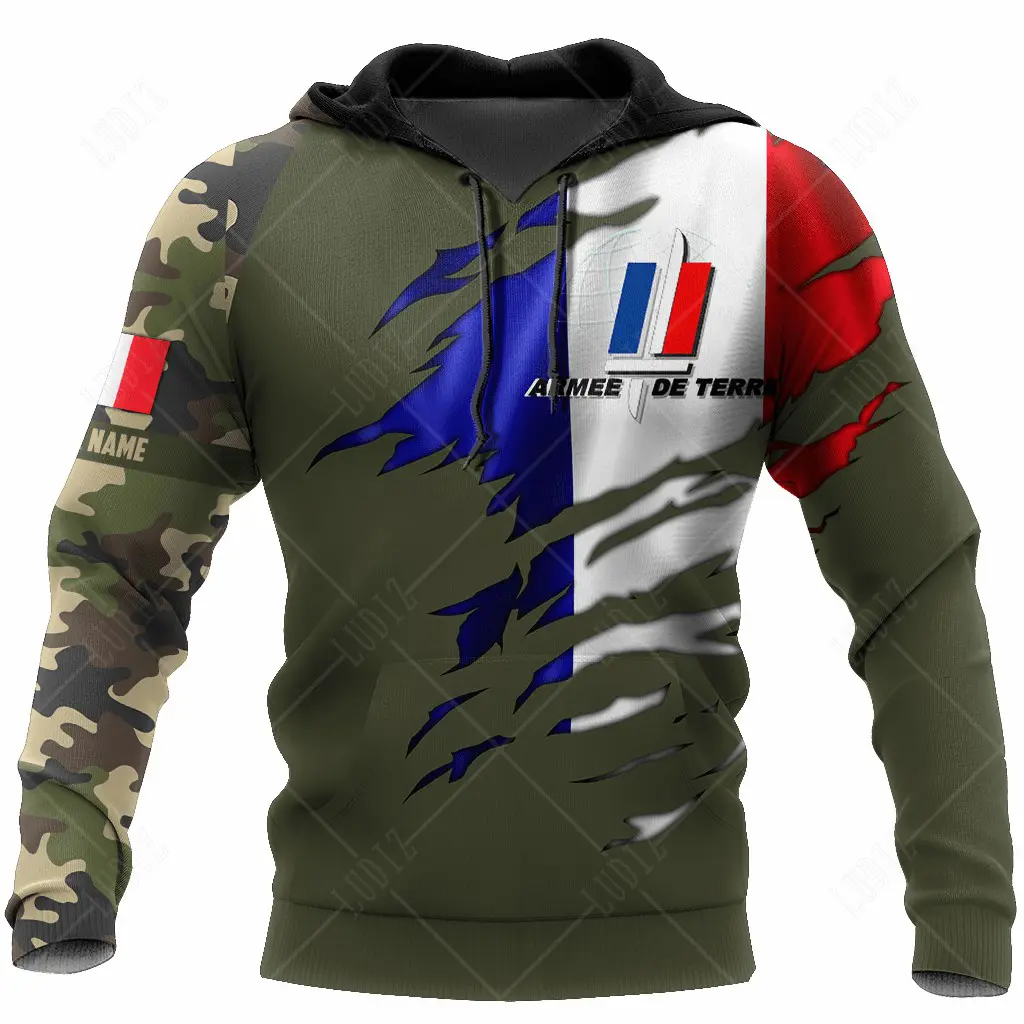 France Army Camouflage Men Ladies Hoodies Commando ARMY-VETERAN 3D Special Forces Long Sleeved Tactical Shirts Men's Clothing
