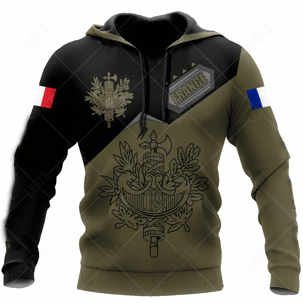 France Army Camouflage Men Ladies Hoodies Commando ARMY-VETERAN 3D Special Forces Long Sleeved Tactical Shirts Men's Clothing
