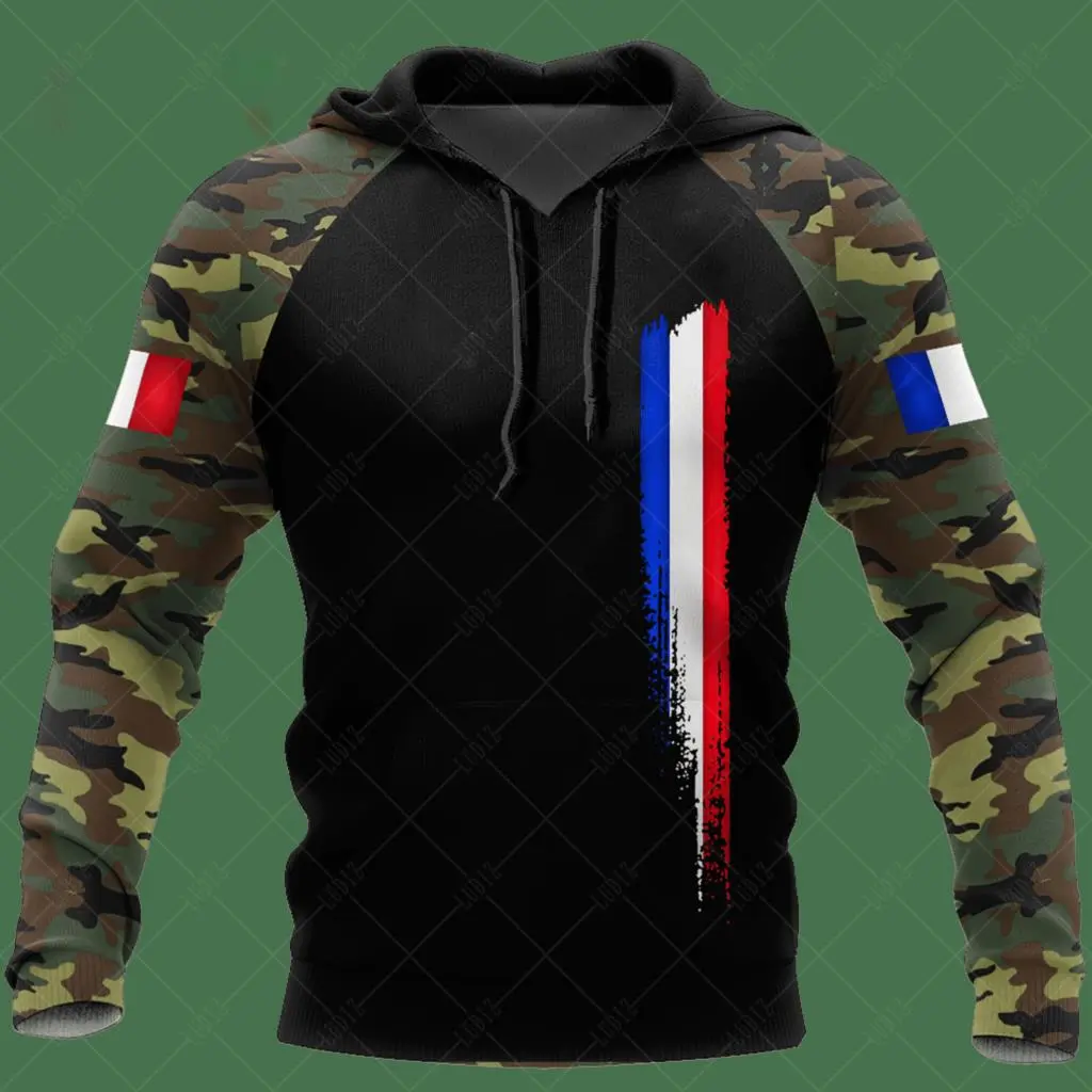France Army Camouflage Men Ladies Hoodies Commando ARMY-VETERAN 3D Special Forces Long Sleeved Tactical Shirts Men's Clothing
