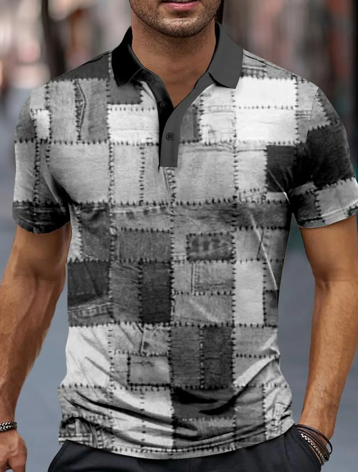 Plaid Men's Sportswear 3D Printed Polo Shirt Formal Streetwear Short Sleeve Spring and Summer Slightly Stretch Lapel Polo Shirt