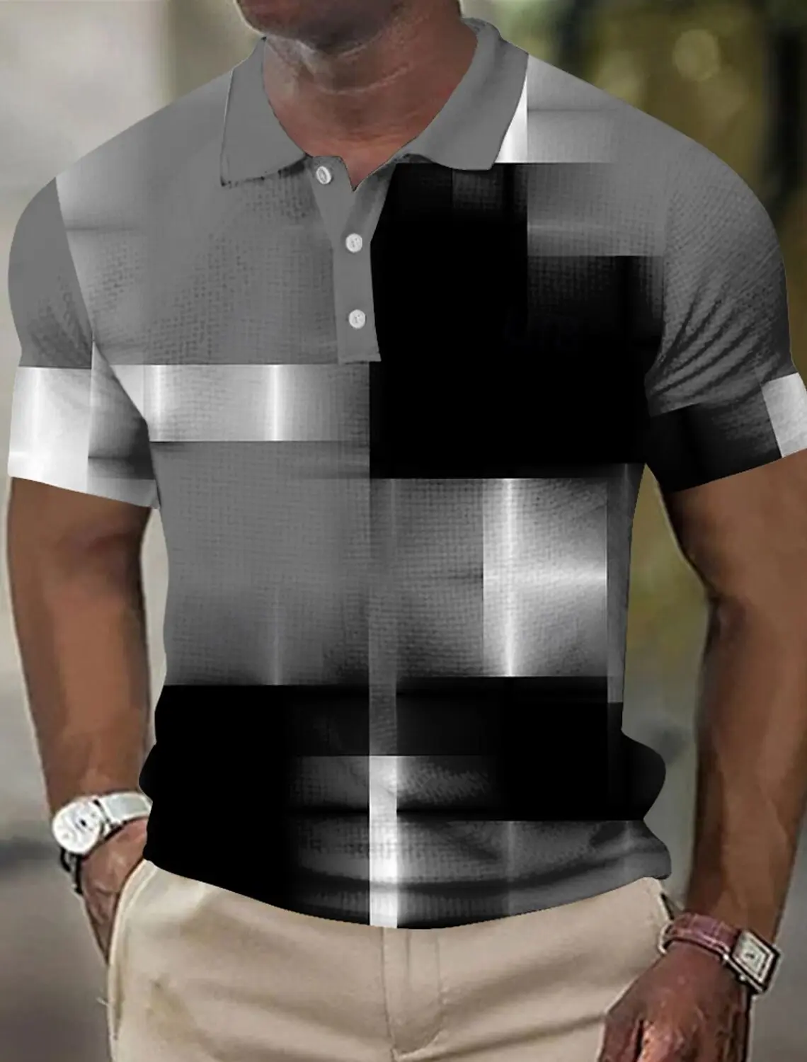 Men's Geometic Polo Shirts Short Sleeve Polo Shirts Collared Shirts Business Casual Business Athleisure Daily Wear Buttons