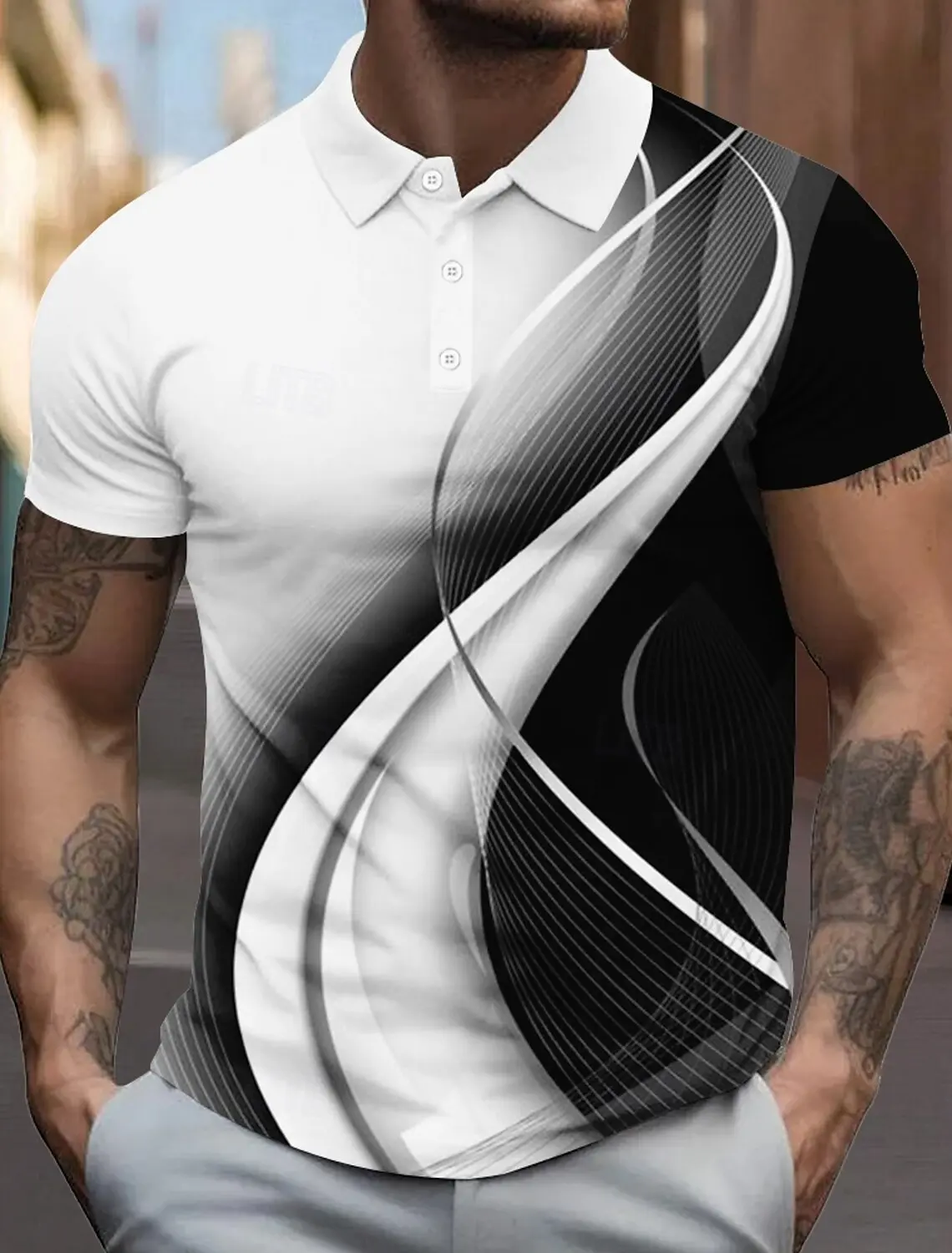 3D Printed Men's Line Polo Short Sleeve Polo Shirts Collared Shirts Business Casual School Outdoor Daily Wear Home Wear