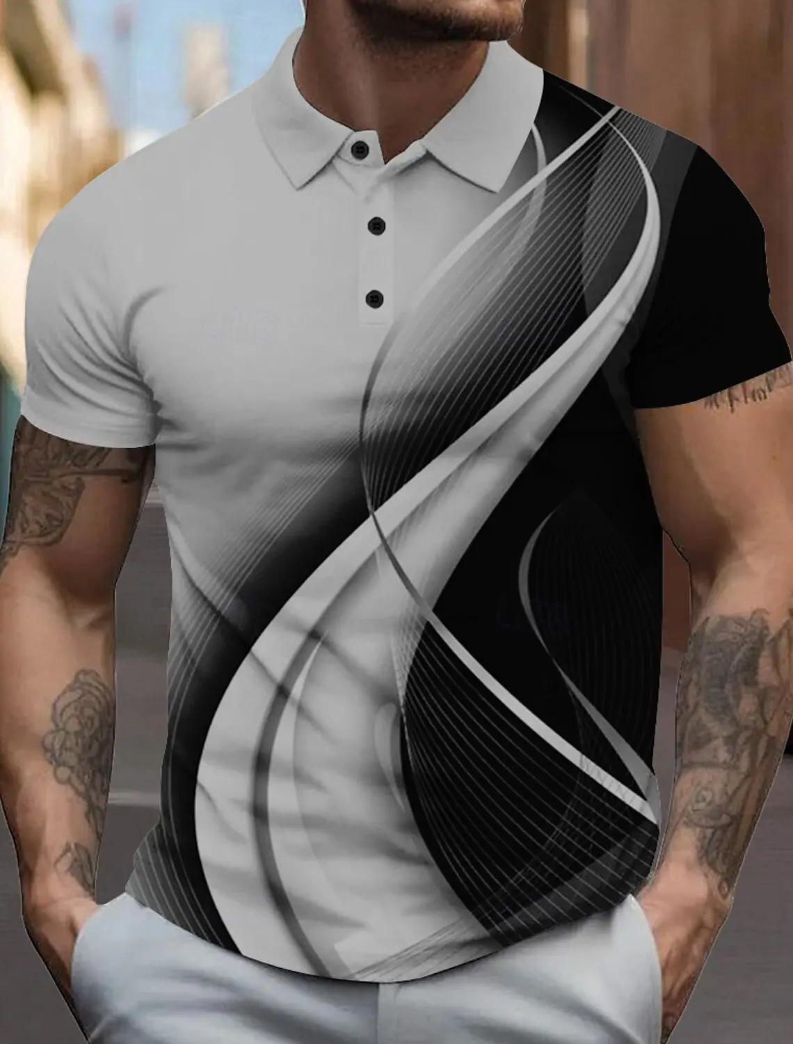 3D Printed Men's Line Polo Short Sleeve Polo Shirts Collared Shirts Business Casual School Outdoor Daily Wear Home Wear
