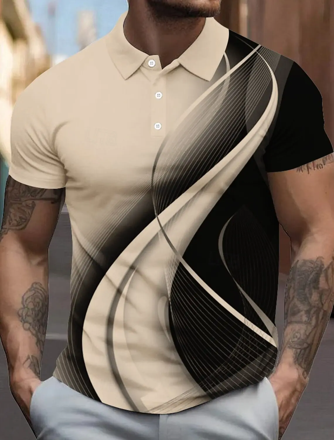3D Printed Men's Line Polo Short Sleeve Polo Shirts Collared Shirts Business Casual School Outdoor Daily Wear Home Wear