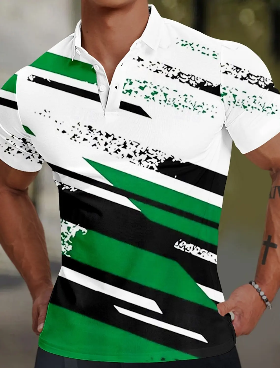 Men's Geometic Line Polo Shirts Golf Shirts Short Sleeve Polo Shirts Collared Shirt Sportswear Casual Vacation Wear Party Shirts