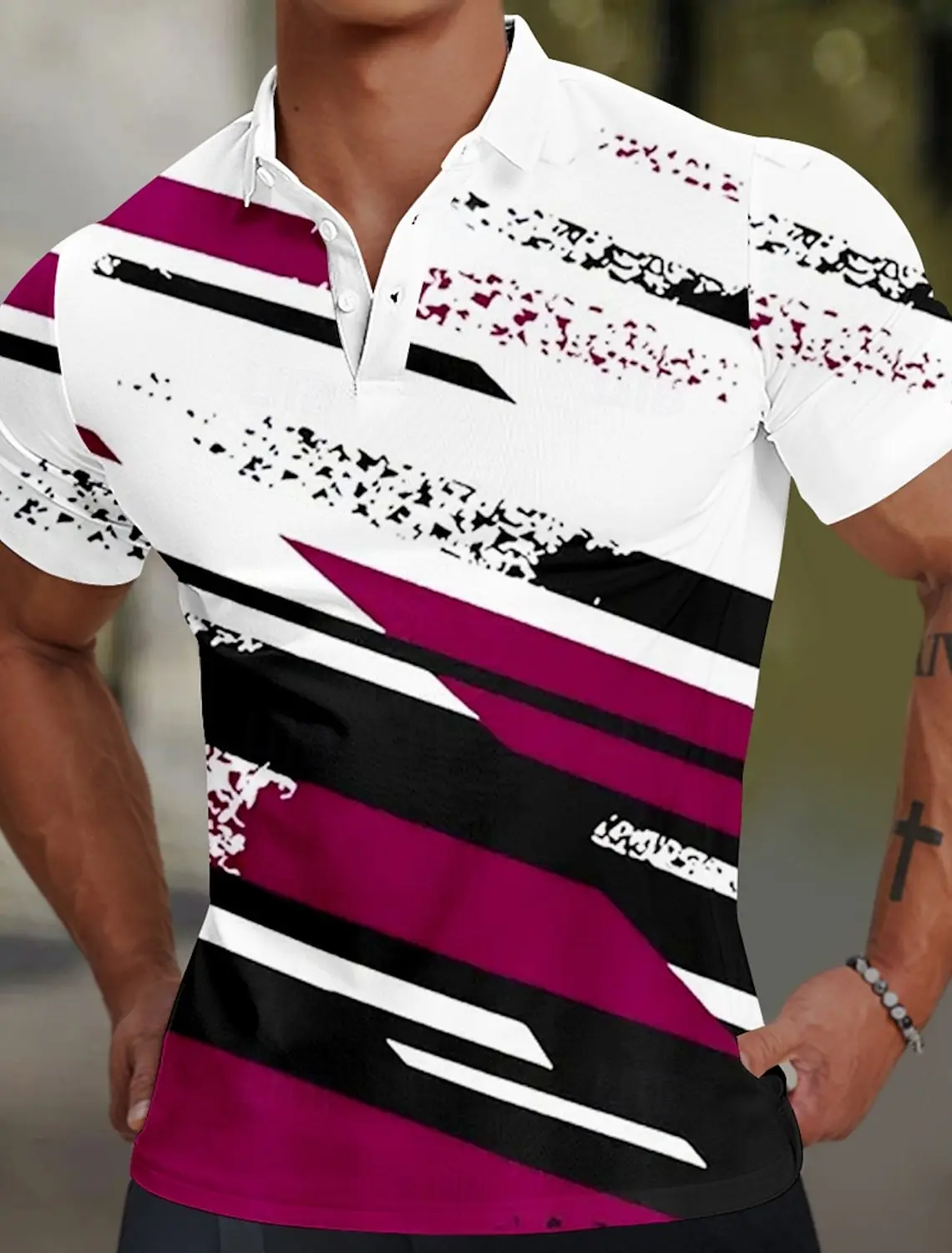 Men's Geometic Line Polo Shirts Golf Shirts Short Sleeve Polo Shirts Collared Shirt Sportswear Casual Vacation Wear Party Shirts