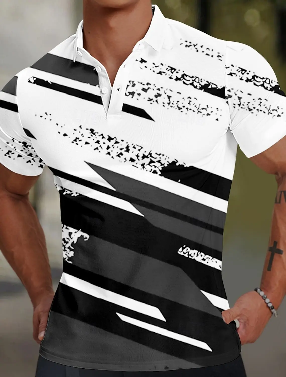 Men's Geometic Line Polo Shirts Golf Shirts Short Sleeve Polo Shirts Collared Shirt Sportswear Casual Vacation Wear Party Shirts