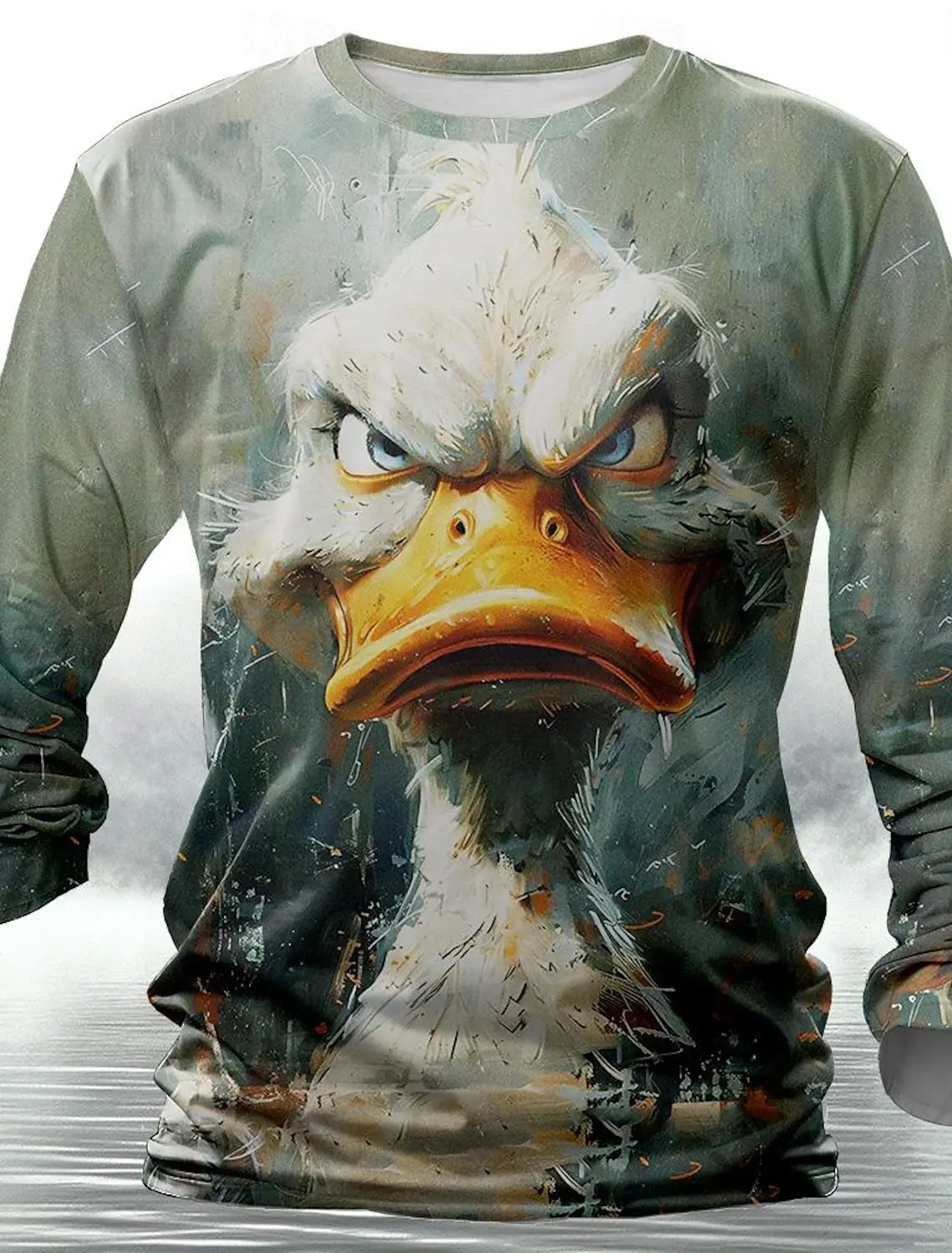 Funny animal design retro men 3D printing street casual daily gray longsleeved round neck shirt spring and autumn clothing