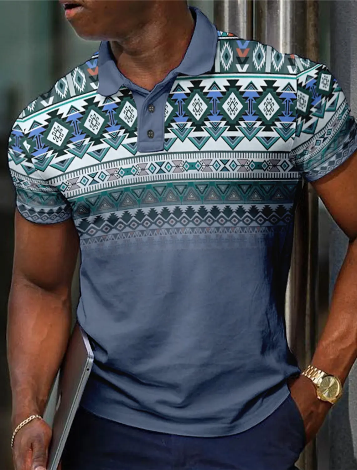 Men's Tribal Polo Shirts Golf Shirt Short Sleeve Polo Shirts Collared Shirts Vintage Casual Vacation Wear Party Outfits Buttons