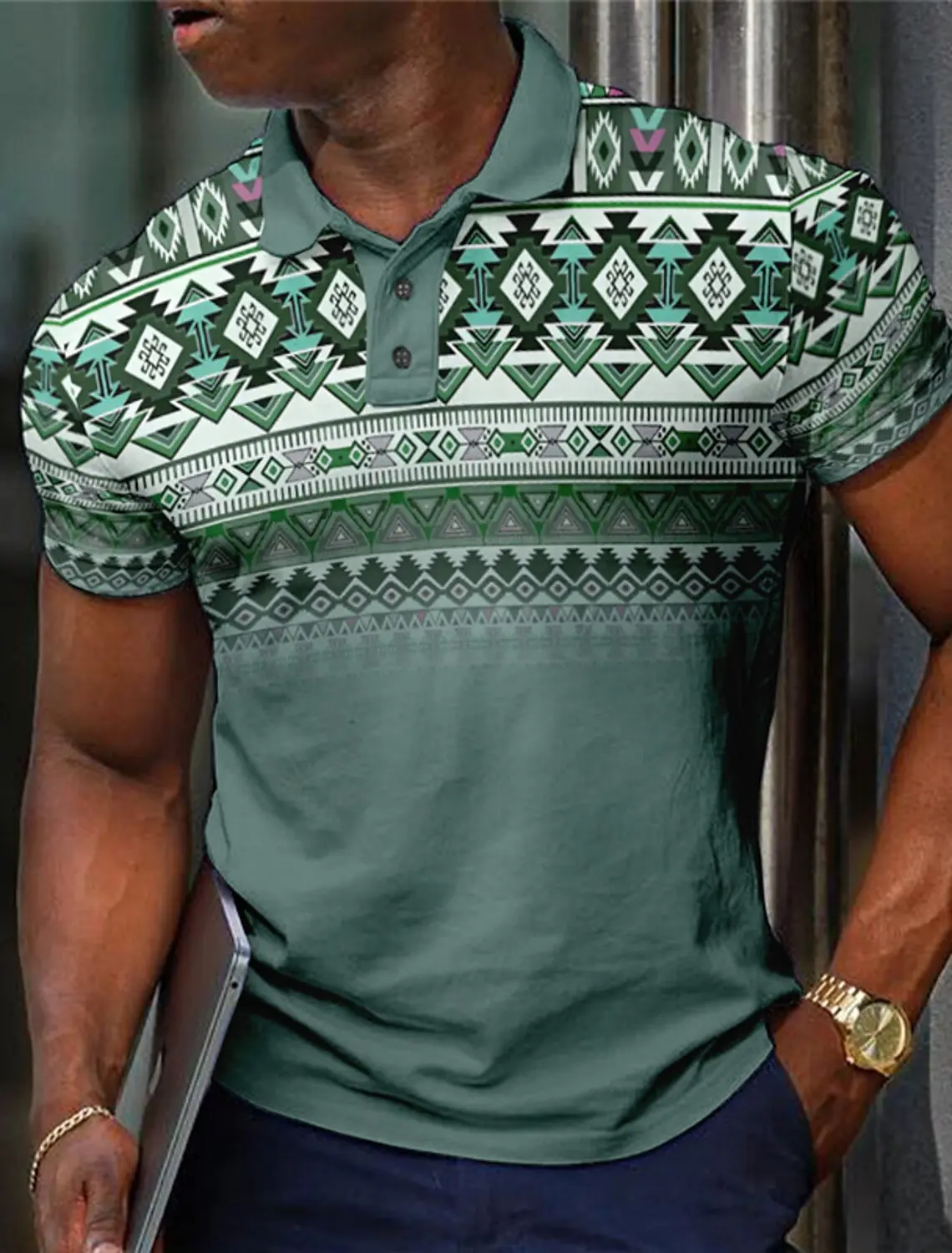 Men's Tribal Polo Shirts Golf Shirt Short Sleeve Polo Shirts Collared Shirts Vintage Casual Vacation Wear Party Outfits Buttons