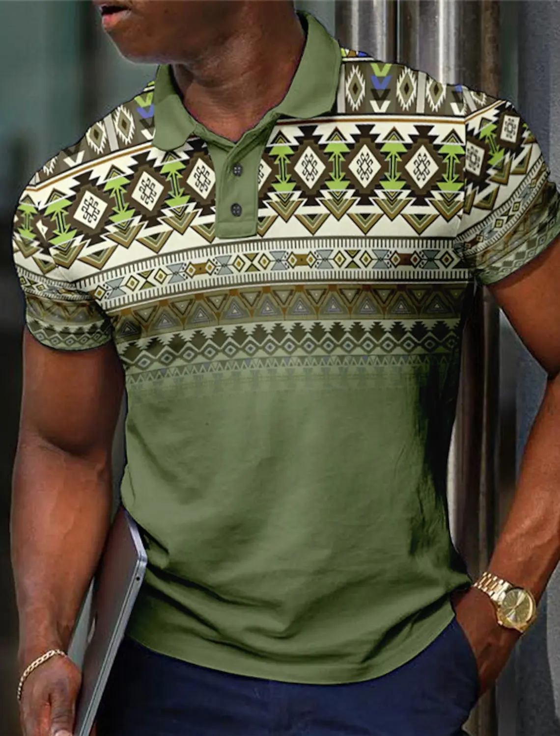 Men's Tribal Polo Shirts Golf Shirt Short Sleeve Polo Shirts Collared Shirts Vintage Casual Vacation Wear Party Outfits Buttons
