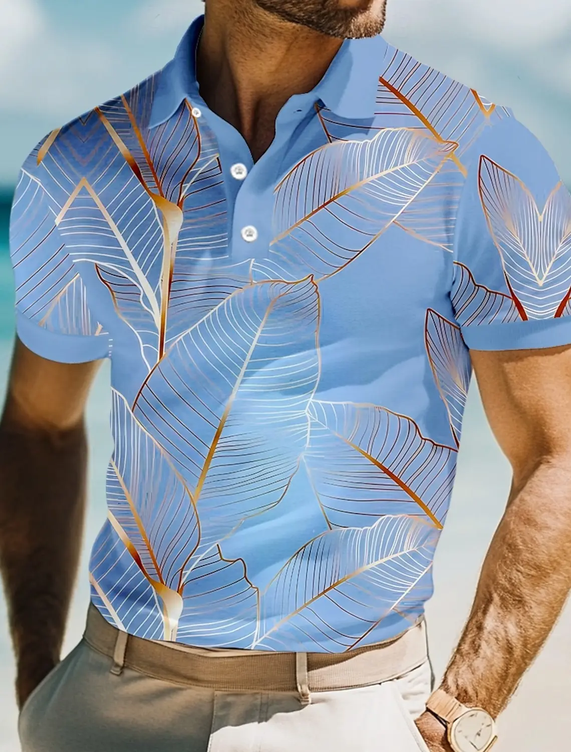 Men's 3D Print Leaves Polo Short Sleeve Polo Shirts Collared Shirts Casual Resort School Outdoor Daily Wear Vacation Wear