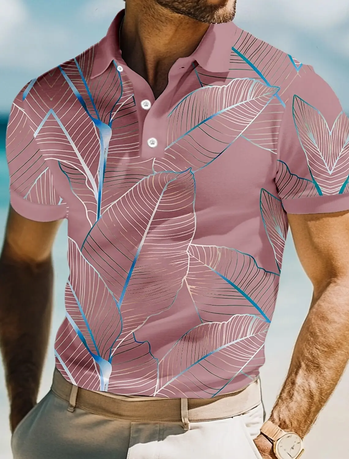 Men's 3D Print Leaves Polo Short Sleeve Polo Shirts Collared Shirts Casual Resort School Outdoor Daily Wear Vacation Wear