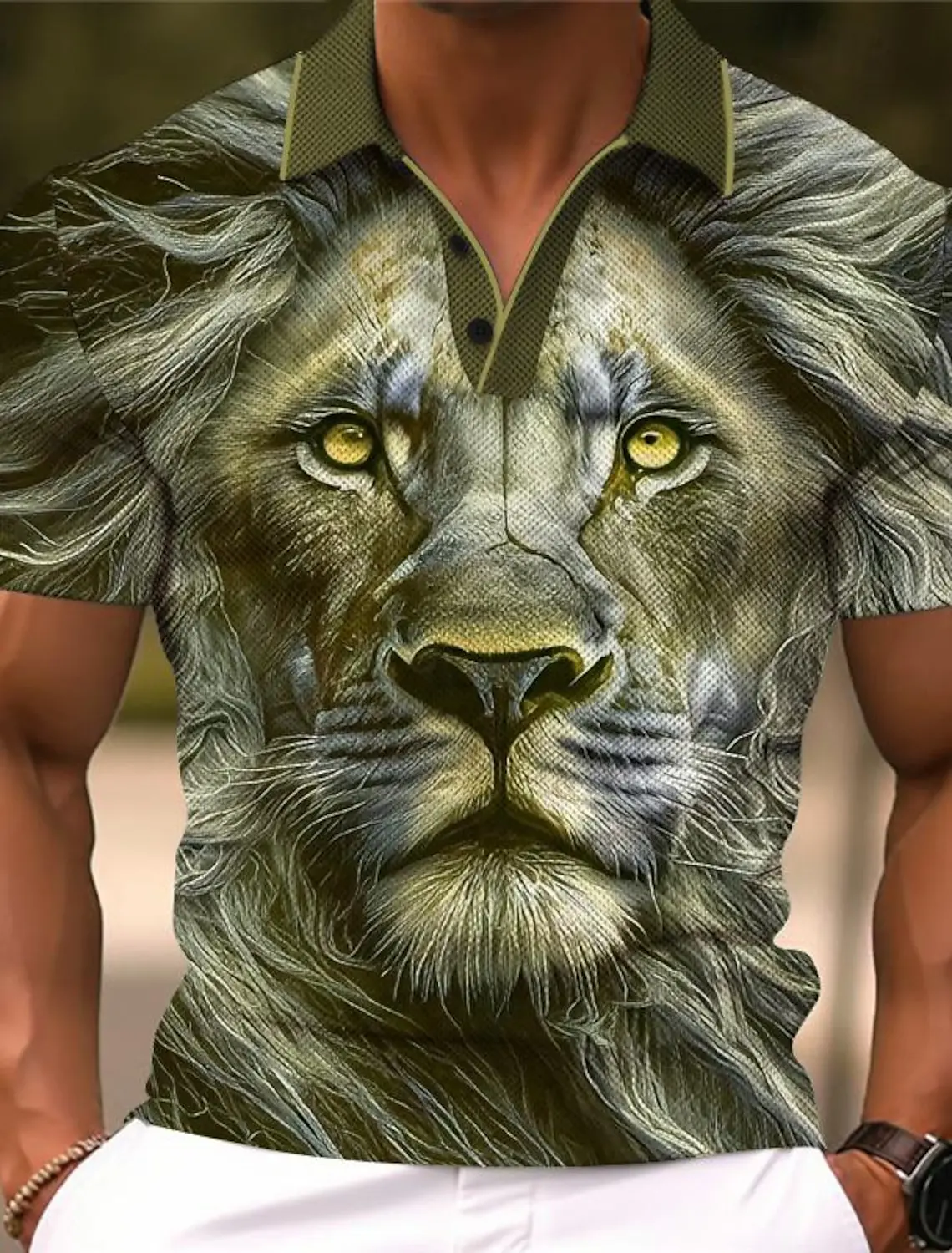 Animal Lion Men's Retro Print Polo Shirt Outdoor Work Street Short Sleeve Blue Purple Green Summer Spring Lapel Polo Shirt