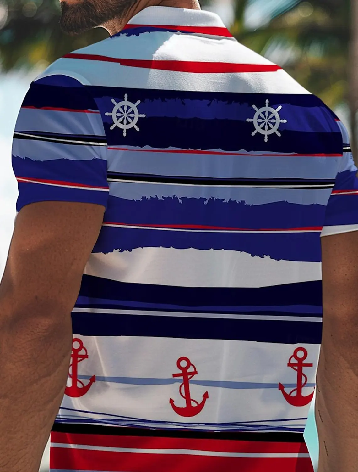 Striped Anchor Men's Casual 3D Polo Shirt Street Polyester Short Sleeve Turndown Polo Shirts Summer  Micro-elastic Lapel Polo