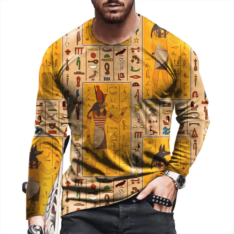 Ancient Egyptian 3D Print Autumn Men's O-Neck T-shirt Casual Long Sleeve Oversized Pullover Fashion Tops Streetwear Men Clothing