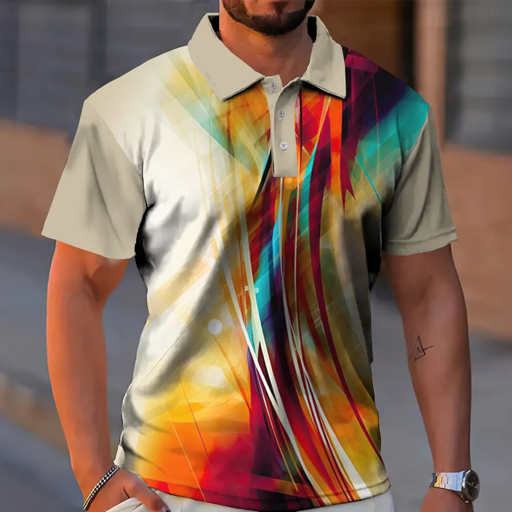 2024 Men's Polo Shirt 3d Technology Line Short Sleeve Golf Sport Shirts Summer Casual Man Clothes Oversized Polo T-Shirt For Men