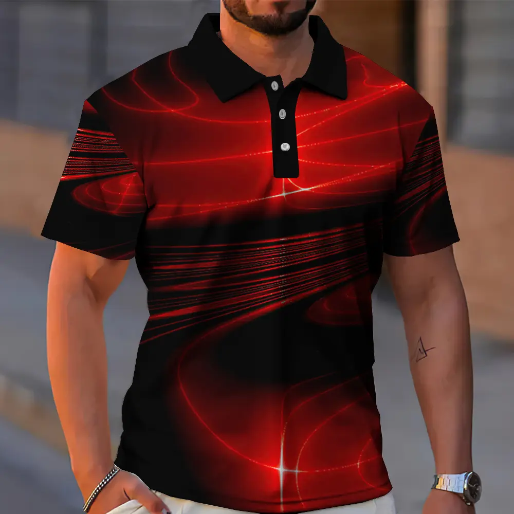 2024 Men's Polo Shirt 3d Technology Line Short Sleeve Golf Sport Shirts Summer Casual Man Clothes Oversized Polo T-Shirt For Men