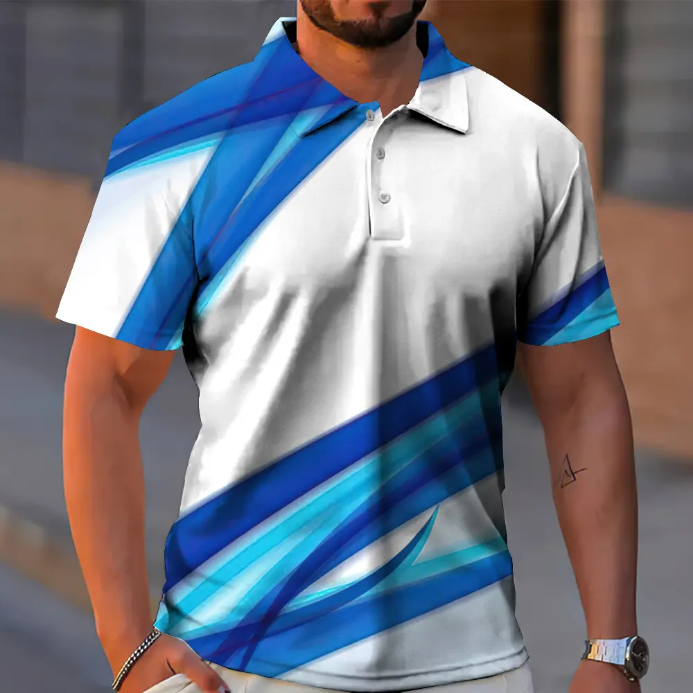 2024 Men's Polo Shirt 3d Technology Line Short Sleeve Golf Sport Shirts Summer Casual Man Clothes Oversized Polo T-Shirt For Men