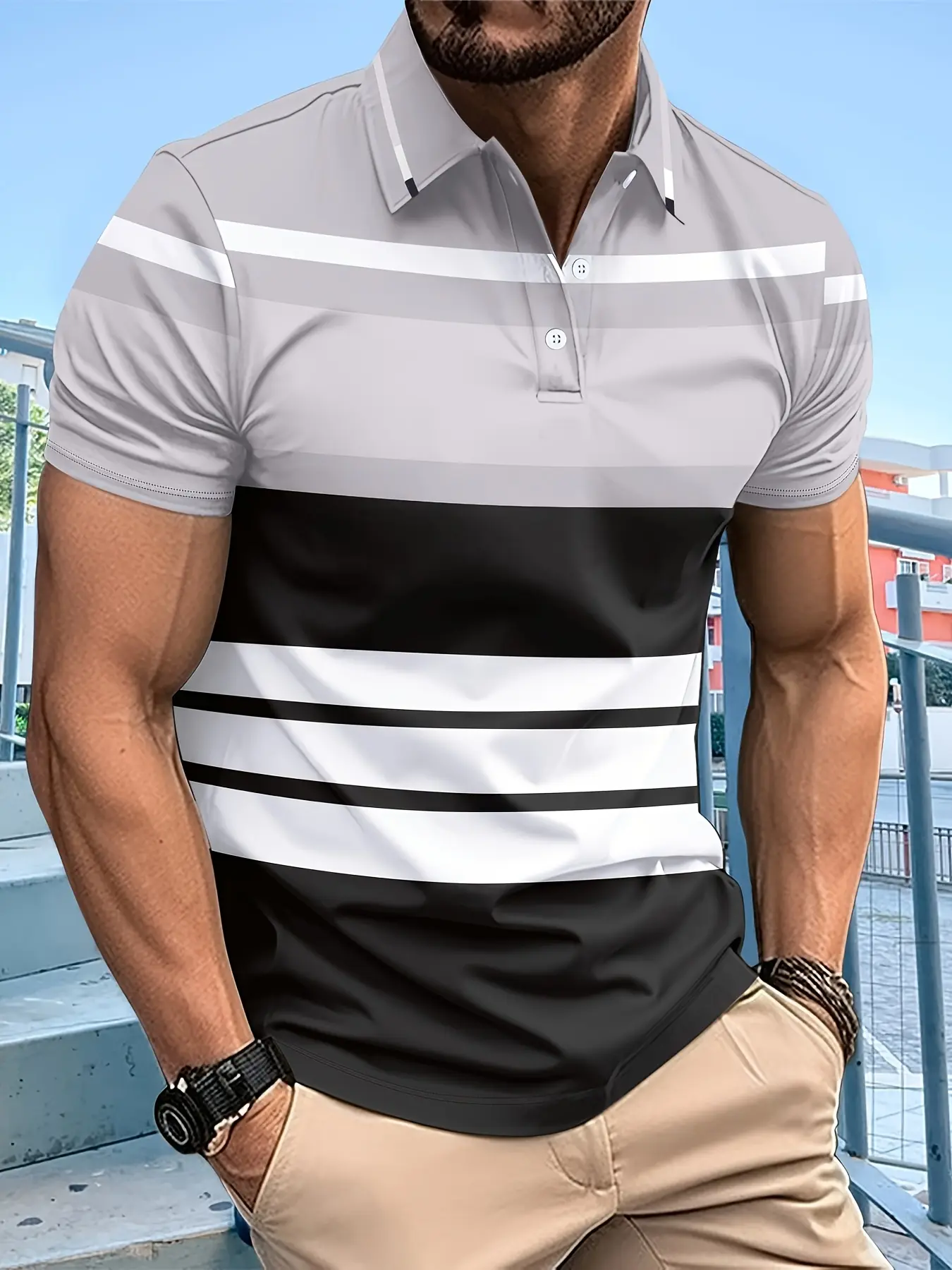 Men's Polo Shirts Golf Shirt Short Sleeve Polo Shirts Collared Shirts Men's Striped Golf Shirt Short Sleeve Summer Golf Shirt
