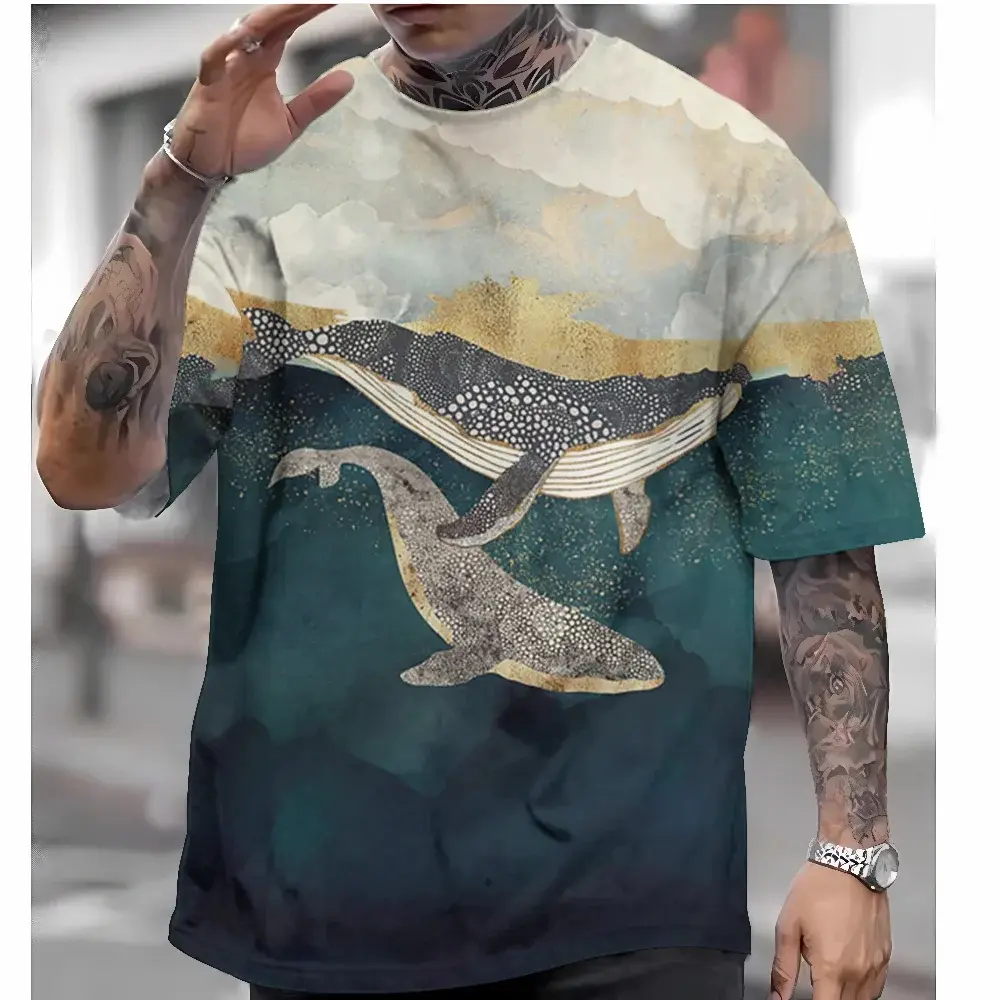 Summer New Beach Street Japanese Ukiyo-e 3D Printed Men's T-shirt Harajuku Fashion Crew Neck Hip-hop Men's Short Sleeve Tee Tops