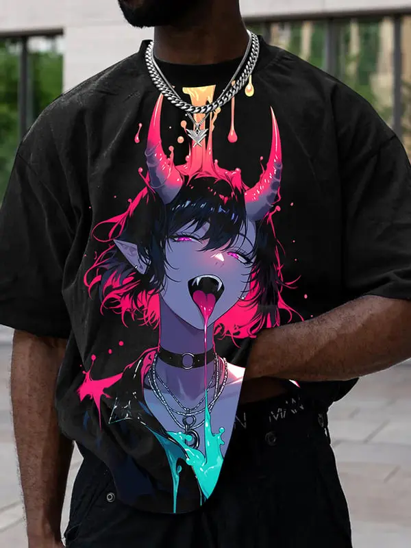 Couple Wear 3D Trendy Street Style Oversized Anime Print Style Hip-hop Cool Men's And Women's T-shirt Summer Casual Short Sleeve