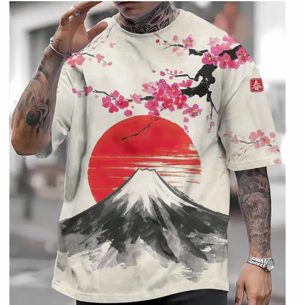 Summer New Beach Street Japanese Ukiyo-e 3D Printed Men's T-shirt Harajuku Fashion Crew Neck Hip-hop Men's Short Sleeve Tee Tops