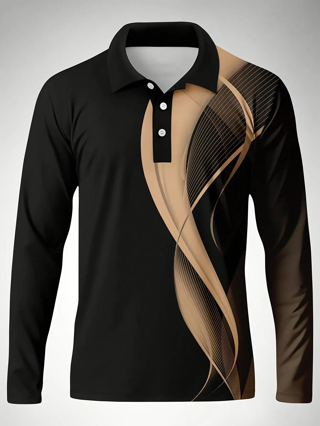 2025 Fashion Men's Geometic Print Business Polo Long Sleeve Polo Shirts Athleisure Daily Wear 3D Prints Breathable Buttons Tops