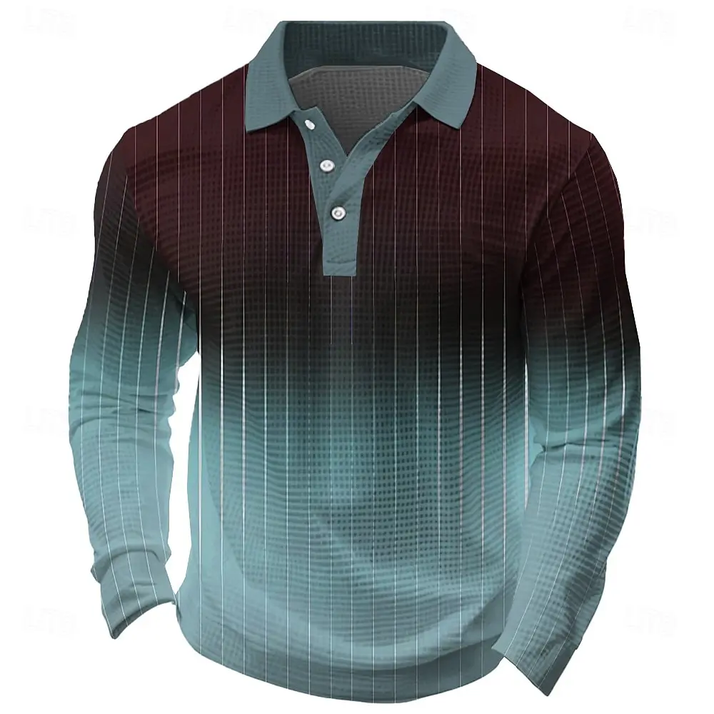 Men's 3D Digital Print Long Sleeve Polo Shirt Breathable Casual Top Slim Fit Quick Dry Classic Collar Multi Colors Fall Winter